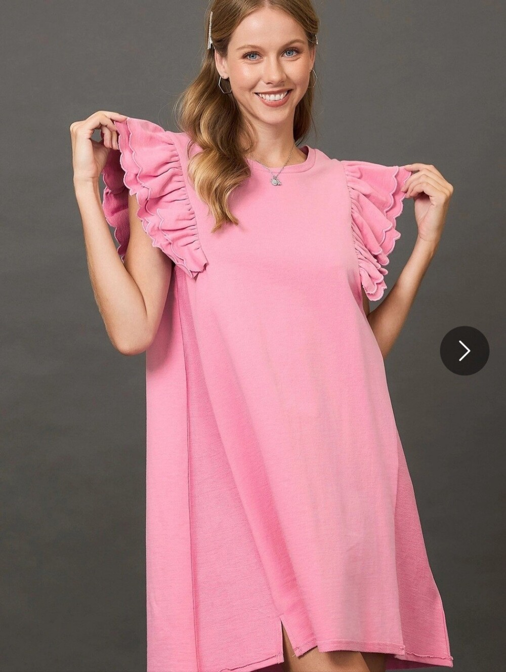 UMGEE-Pink Ruffle Sleeve Shift Dress